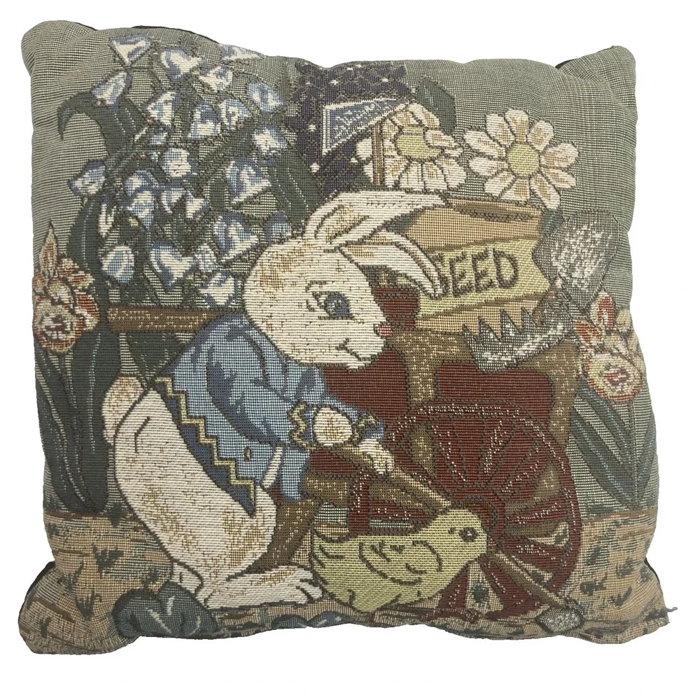 Vtg Farmer Peter‎ Rabbit/Bunny Tapestry Pillow Easter 12